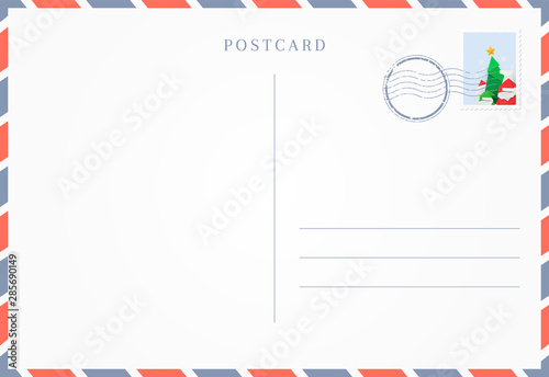 Travel postcard backside for winter holidays greetings.