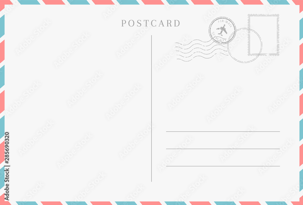 Blank template of a backside of travel postcard. - obrazy, fototapety, plakaty 