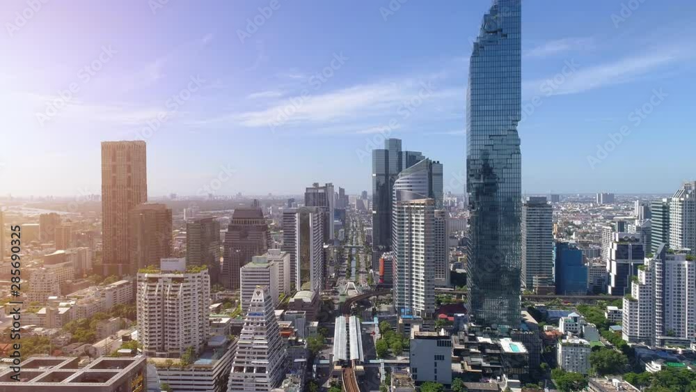 4k Aerial city view of Bangkok downtown, Flying over Bangkok, Thailand.	