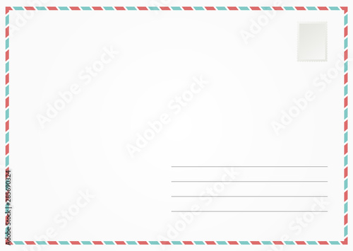 Empty backside of a travel postal card. Postcard design template.
