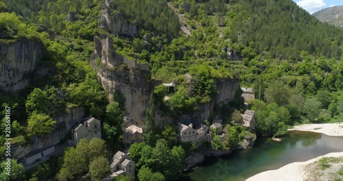 Castelbouc, Tarn gorge, aerial back traveling. Lozère, France photo