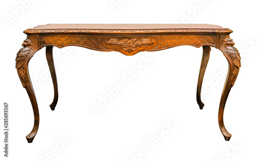 isolated wooden old style table on white background