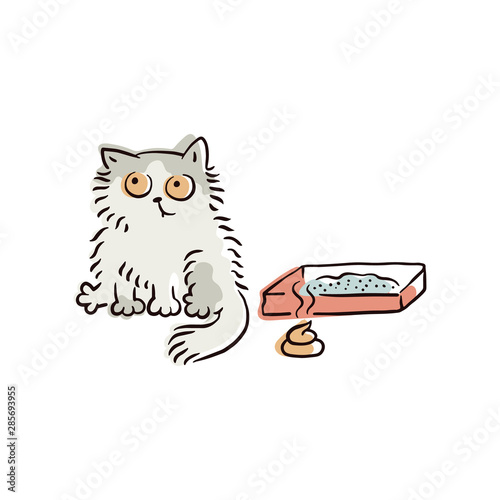 Funny cat pooped on the floor instead of litter box.