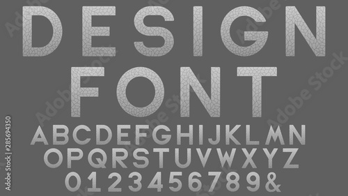 Creative design alphabet, numbers with texture.  Abstract vector elements for corporate identity emblem, label or icon. Vector illustration.