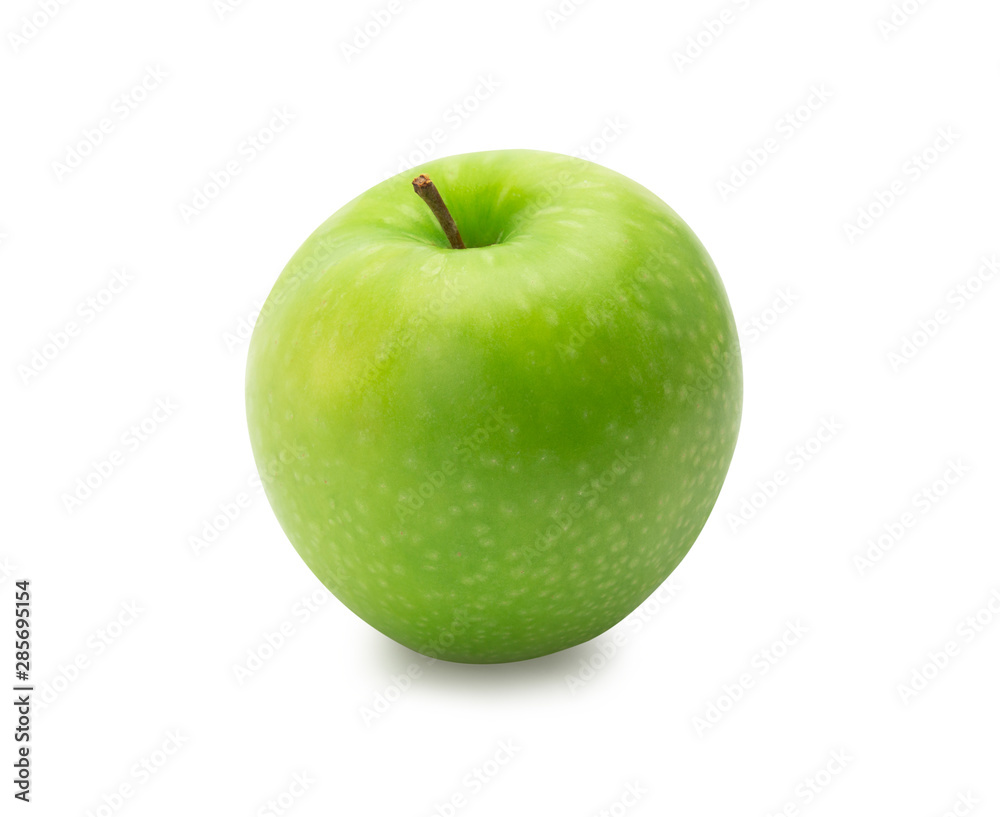 Ripe whole green apples isolated on white background with clipping path