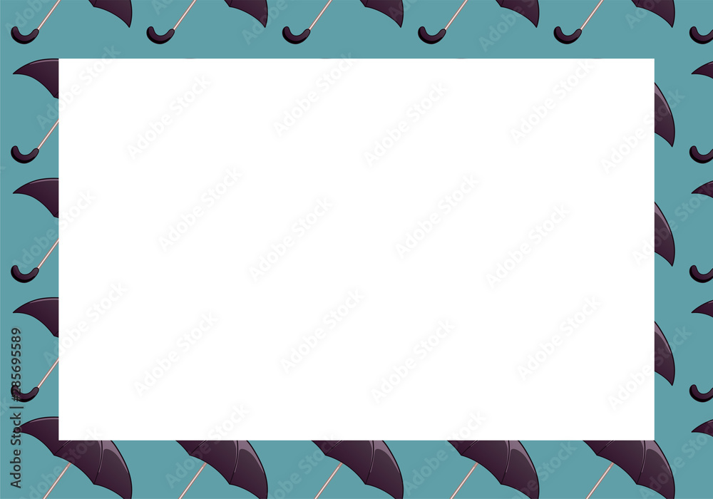Fototapeta premium Horizontal blue frame with black umbrellas pattern