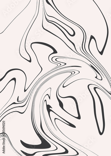 Vector liquid art illustration. Minimalistic style with smooth thin ink lines on light background. Decoration for art projects. Abstract paint movement in water. Marble texture effect. 