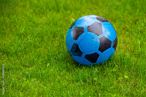 soccer ball on a green lawn close up
