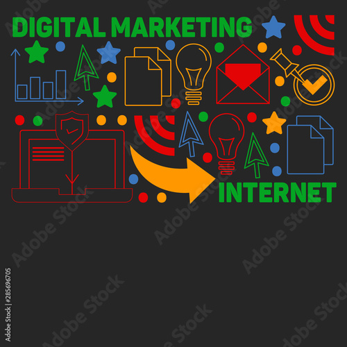 Digital marketing pattern with vector icons. Management  start up  business  internet technology.