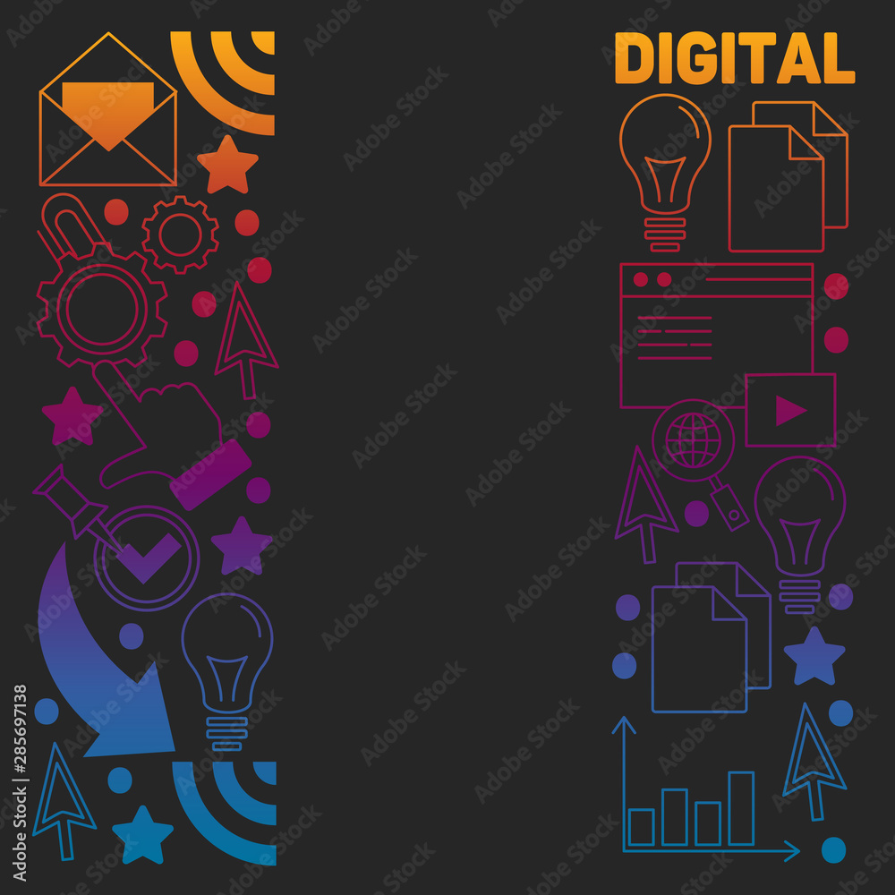 Digital marketing pattern with vector icons. Management, start up, business, internet technology.