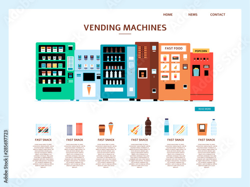 Landing page of website with food vending machine vector illustration isolated.