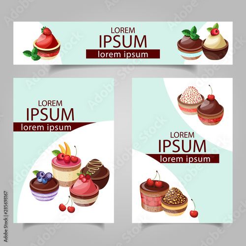 Cards template for a bakery with lettering and graphics style elements. Vector.