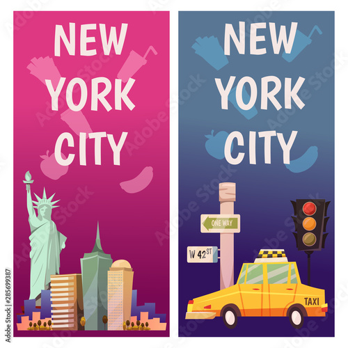 Billede på lærred New York city Vector banners with flat icons