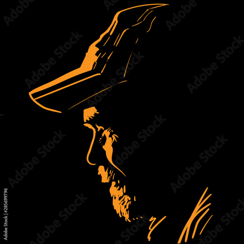  Portrait in contrast backlight. Man with cap. 