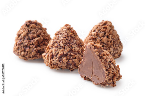 Chocolate truffles on a white background