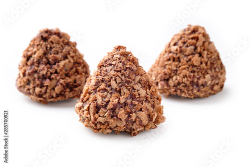 Chocolate truffles on a white background