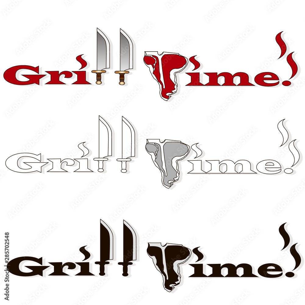 Barbecue, grill, bbq steak vector signes and emblems. Illustration of bbq  and grill isolated on white.