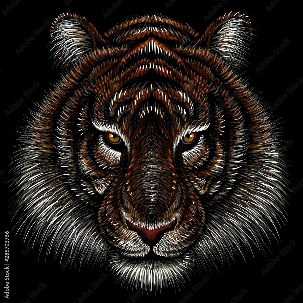 The Vector logo tiger for tattoo or T-shirt design or outwear. Hunting  style tigers print on black background. This drawing is for black fabric or  canvas. Stock Vector | Adobe Stock