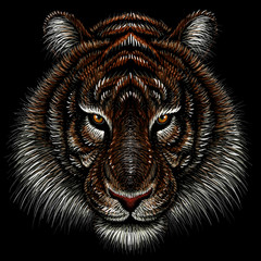 Fotobehang Tijger Grafische tijger illustratie zwart wit  © Pavlo