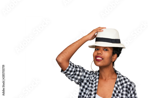 black woman portrait isolated, white background