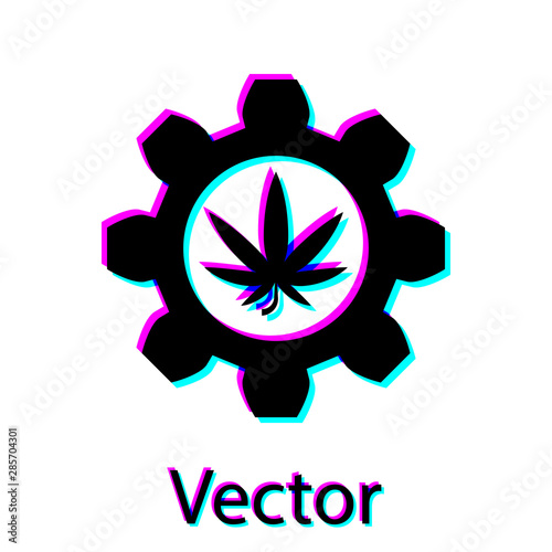 Black Chemical test tube with marijuana or cannabis leaf icon isolated on white background. Research concept. Laboratory CBD oil concept. Vector Illustration