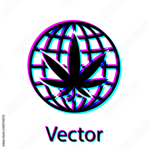 Black Legalize marijuana or cannabis globe symbol icon isolated on white background. Hemp symbol. Vector Illustration