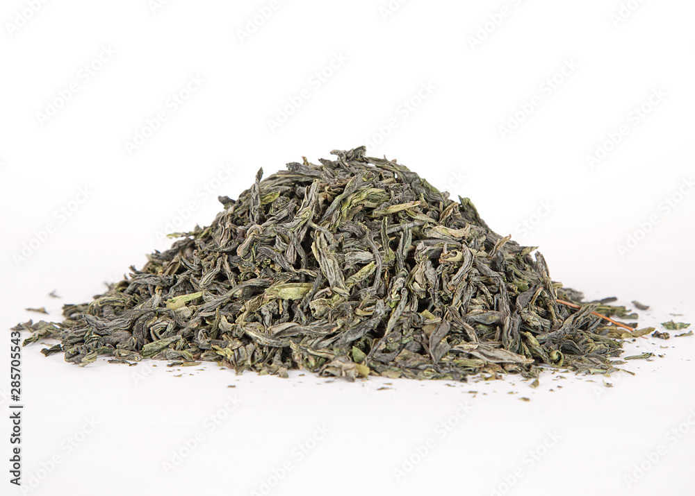 Milk Oolong green leaf tea, high angle view isolated on white background Milk Oolong green leaf tea, high angle view isolated on white background