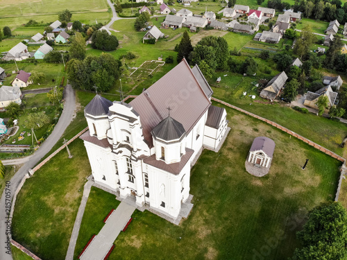 Aerial view of Kraziai church of st Mary of immaculate conception photo