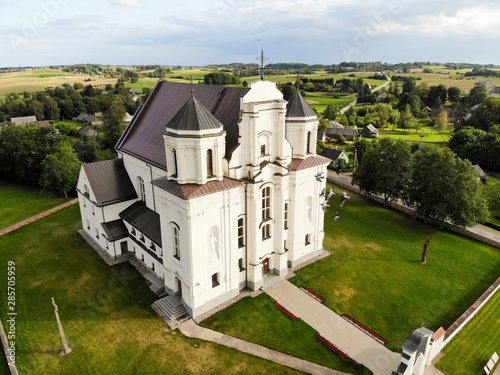Aerial view of Kraziai church of st Mary of immaculate conception photo