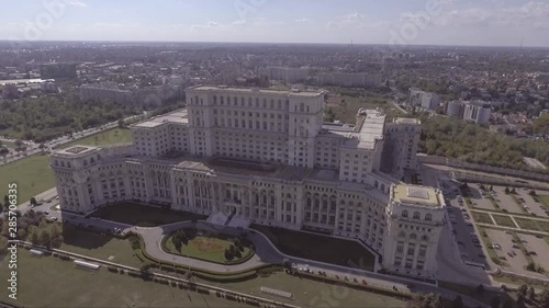 High aerial over the Palace of the Parliament in Bucharest, Romania. photo