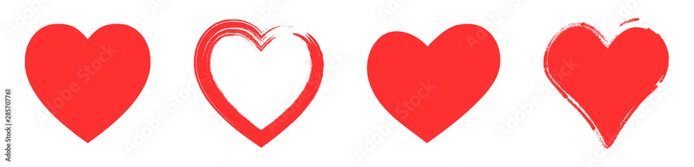 Red hand drawn hearts set. Valentines day icons. Heart signs isolated on white background. Love concept stickers. Vector illustration Red hand drawn hearts set. Valentines day icons. Heart signs isolated on white background. Love concept stickers. Vector illustration