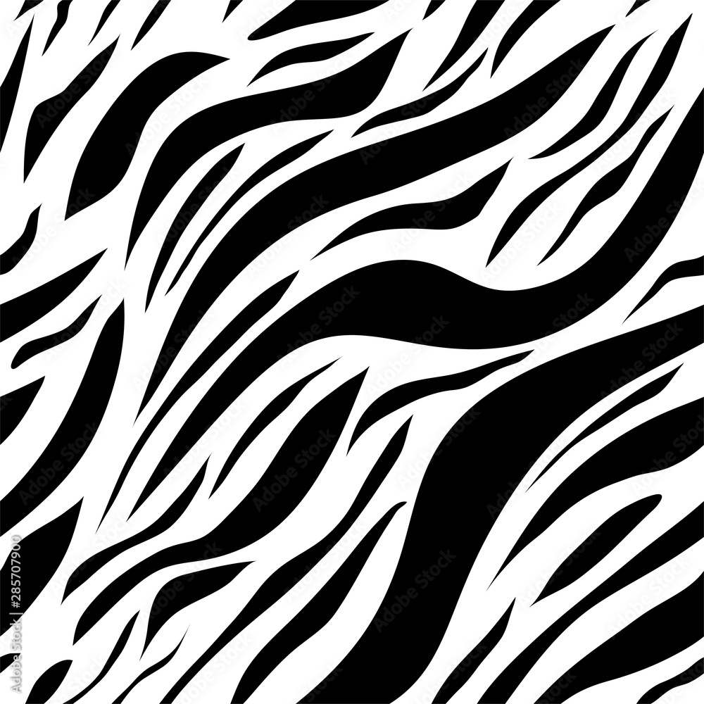 Obraz premium Zebra animal skin seamless pattern. Black and white fabric design. Fashion textile printing abstract. Vector illustration
