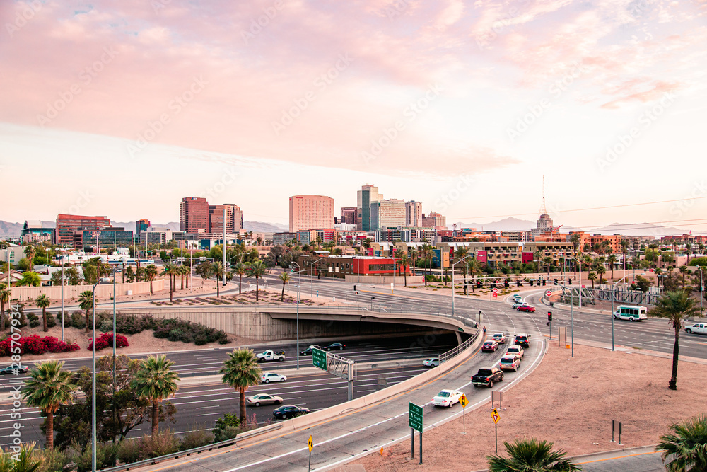 Downtown Phoenix, Arizona Sunset - obrazy, fototapety, plakaty 