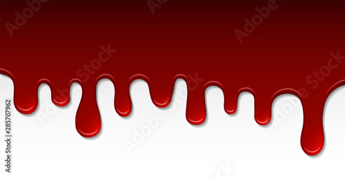 Dripping blood abstract. Flowing red liquid, dripping wet, blood decor border isolated on white. Vector illustration