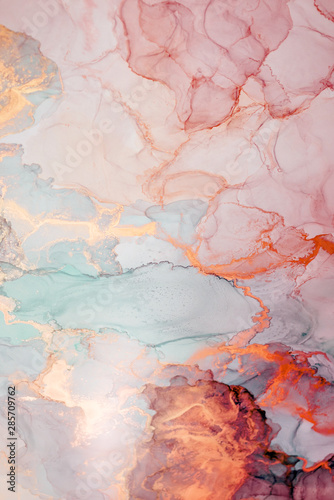 Alcohol ink. Style incorporates the swirls of marble or the ripples of agate. Abstract painting, can be used as a trendy background for wallpapers, posters, cards, invitations, websites. © Mari Dein