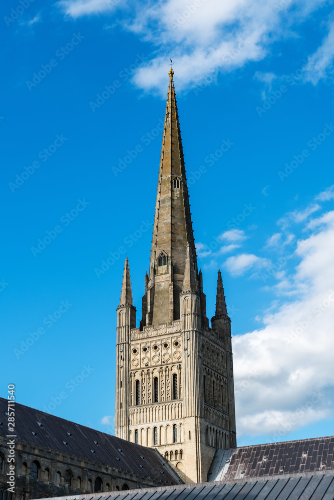 Tower of Norwich Cathedral in East England Tower of Norwich Cathedral in East England