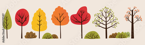 Obraz na płótnie Set of vector illustration of autumn trees and bushes