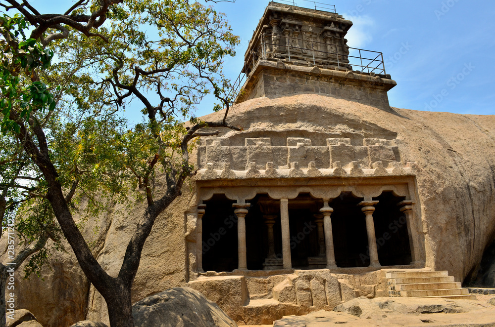 Hindu temple made carved into the rock in Mamallapuram, India