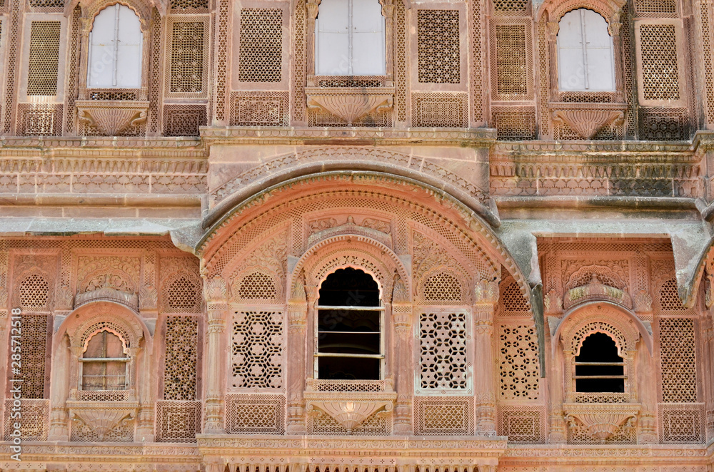 Detail of a typical Rajasthan facade, in India
