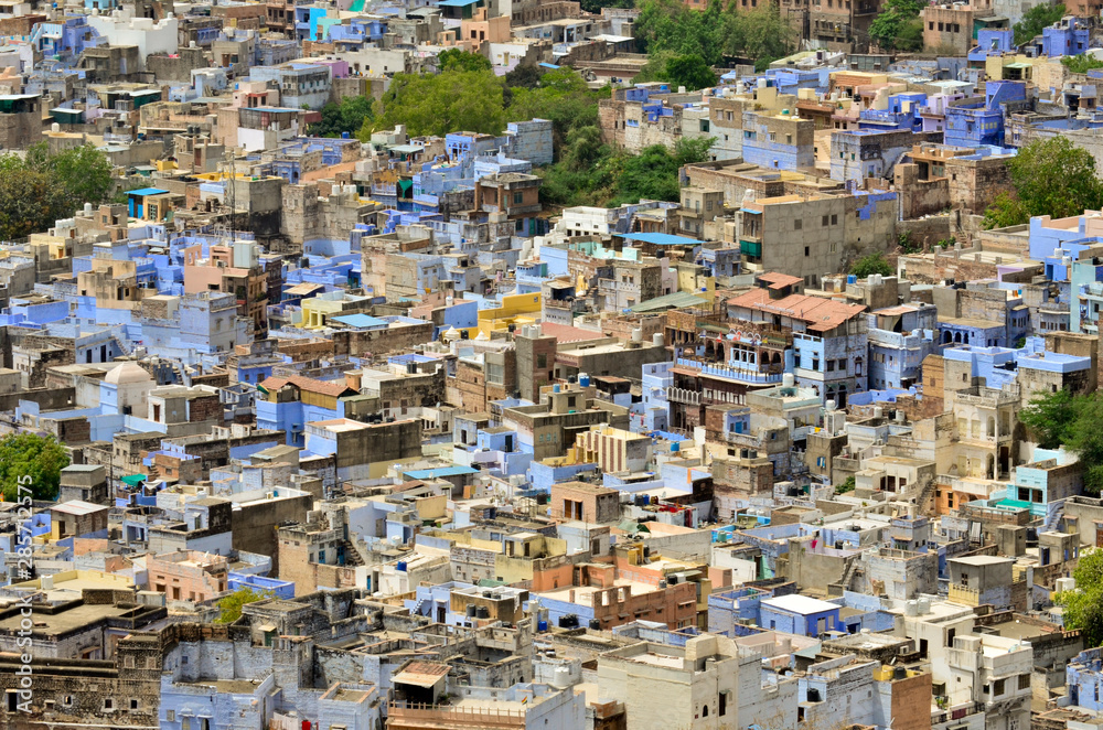 Distant view of the blue town of Jodhpur. Beautiful place of Rajasthan, India