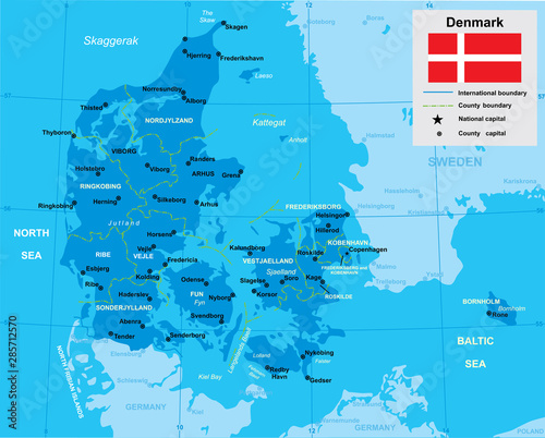 Fotografia, Obraz vector map of Denmark