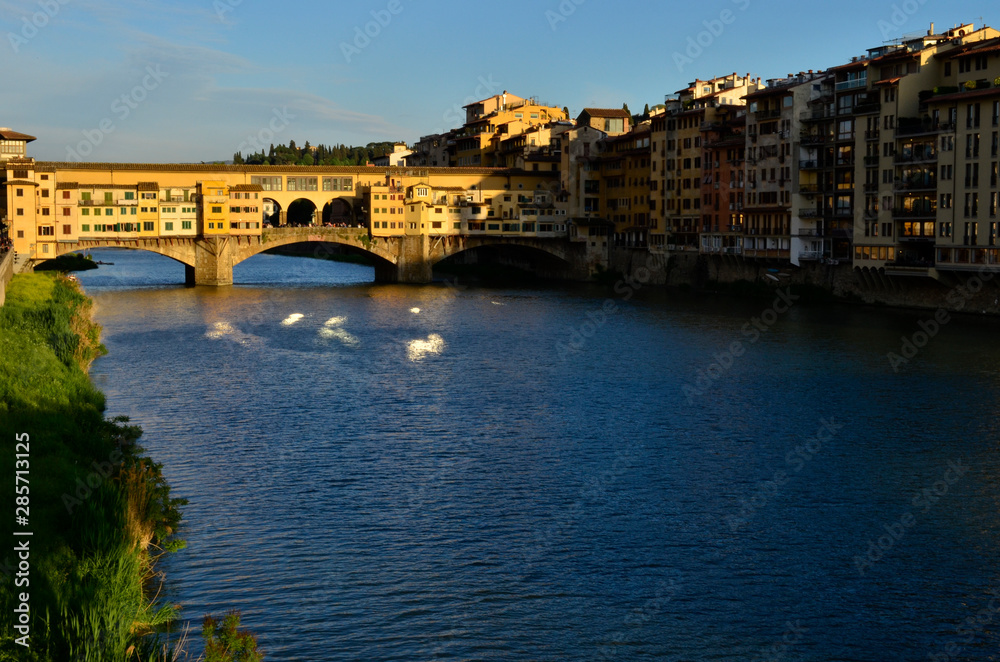 View of the famous Ponte Vecchio at sunset, in Florence, Italy