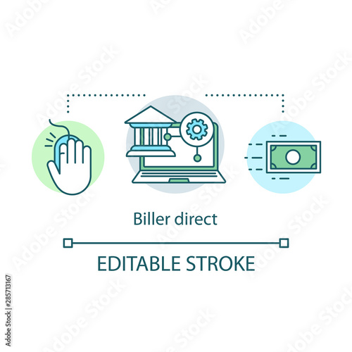 Biller direct service concept icon. Online one click transaction, quick money transfer idea thin line illustration. Online banking payment services. Vector isolated outline drawing. Editable stroke