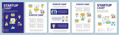 Fresh business start, startup launch camp brochure template layout. Flyer, booklet, leaflet print design with linear illustrations. Vector page layouts for magazines, reports, advertising posters