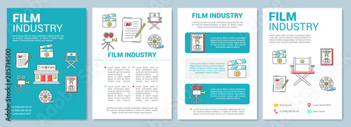 Cinematography industry template layout. Film, video production. Flyer, booklet, leaflet print design with linear illustrations. Vector page layouts for magazines, annual reports, advertising posters