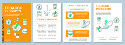 Tobacco industry template layout. Flyer, booklet, leaflet print design with linear illustrations. Smoking equipment, products. Vector page layouts for magazines, annual reports, advertising posters