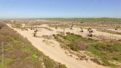 Aerial over vast oilfields in California.