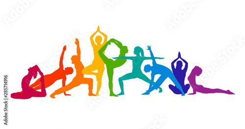 Detailed colorful silhouette yoga vector illustration. Fitness Concept. Gymnastics. Aerobics.