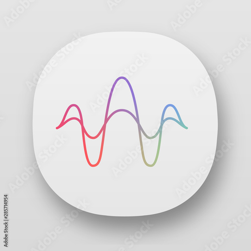 Abstract overlapping waves app icon. UI/UX user interface. Sound, audio rhythm wavy lines. Vibration, noise level. Abstract digital soundwave. Web or mobile applications. Vector isolated illustration