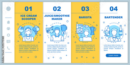 Obraz na plátně Cafe & fast food part-time job onboarding mobile web pages vector template